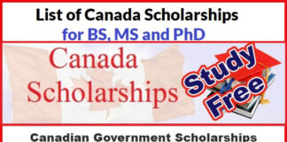 List of Canada Scholarships BS, MS and PhD For Internationals