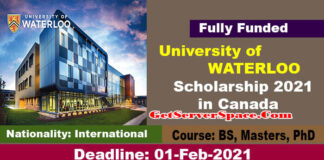 University of WATERLOO Scholarship 2021 in Canada For BS, MS & PhD [Fully Funded]