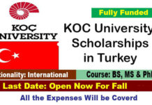 KOC University International Scholarships 2022 in Turkey [Fully Funded]