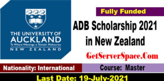 University of Auckland ADB Scholarship 2021-22 in New Zealand