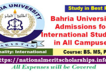 Bahria University Admissions for International Students 2023-24 in All Campuses