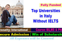 List of Top Universities in Italy Without IELTS for Internationals
