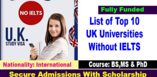 List of Top 10 UK Universities Without IELTS For Study Abroad