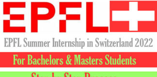 EPFL Summer Fully Funded Internship in Switzerland 2022