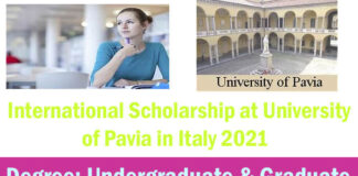 International Scholarship at University of Pavia in Italy, 2021