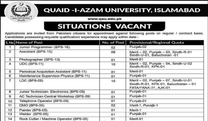 Quaid-e-Azam University Jobs 2023 in Islamabad | QAU Jobs 2023